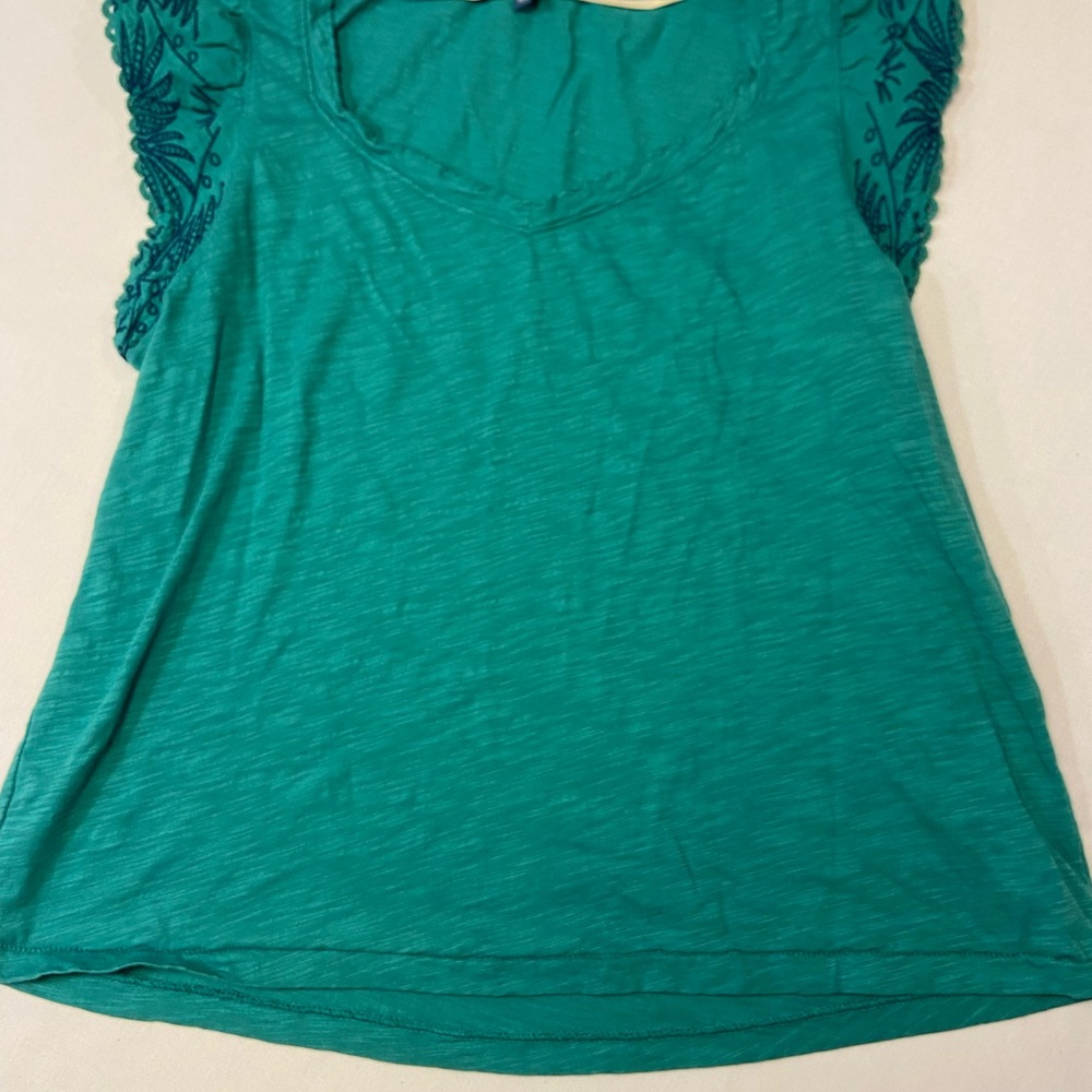 Democracy Teal Blouse with Lace Accents